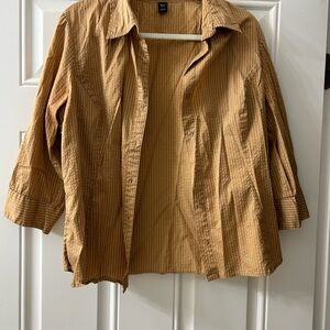 H&M Tan Striped 3/4 sleeve button-up dress shirt
